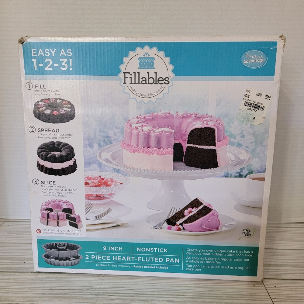 Fillables Treat Filled Cakes 2-9" Non-stick Heart Fluted Cake Pans  recipe book